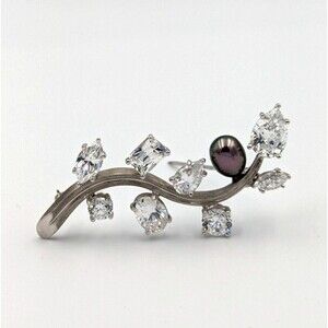 Sterling Silver 925 Cubic Zirconia Freshwater Pearl Tree Branch Brooch Pin